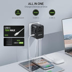 EPICKA Universal Travel Adapter, GaN International Plug Adapter with 3 USB-C 70W PD Fast Charging & 2 USB-A Adaptor All-in-one Wall Charger for USA EU UK AUS (TA-105 Pro, Black)