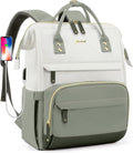 Laptop Backpack Women Work Bag: 15.6 inch Work Bookbag with USB Charging Port Large Travel Backpack Purse for College Nurse Casual Daypack for Teacher Professional Computer Backpack Beige Light Green