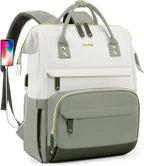 Laptop Backpack Women Work Bag: 15.6 inch Work Bookbag with USB Charging Port Large Travel Backpack Purse for College Nurse Casual Daypack for Teacher Professional Computer Backpack Beige Light Green