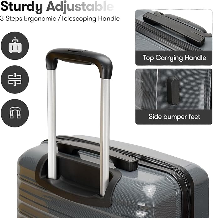 GinzaTravel 20" Carry On Luggage and 13" Mini Cosmetic Cases Travel Set Lightweight Polypropylene Suitcase with TSA Lock Hardside Luggage with Spinner Wheels (2 Piece Set, Gray)