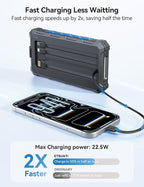 Solar-Charger-Power-Bank - 20000mah Solar Powered Battery Charger Cell Phone,20W Fast Charging Built in Cables,Camping Essentials Portable External Battery Pack Compatible with Multiple Devices
