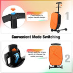 Scooter Luggage For Kids & Adults， Hardside Ride On Suitcase For Kids Ages 4-15 Multifunctional Lightweight Foldable Carry On Luggage With Wheels Ride On For Children Teenagers（Orange）