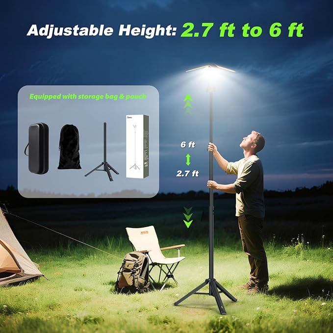 Clemas Camping Lights with Remote & Stand 6 Ft,14000 mAh Rechargeable Camping Lantern Tent Light, 6000 Lumen Magnetic Work Light,Portable Outdoor Light for Hiking,Camping,Emergency,Power Outages