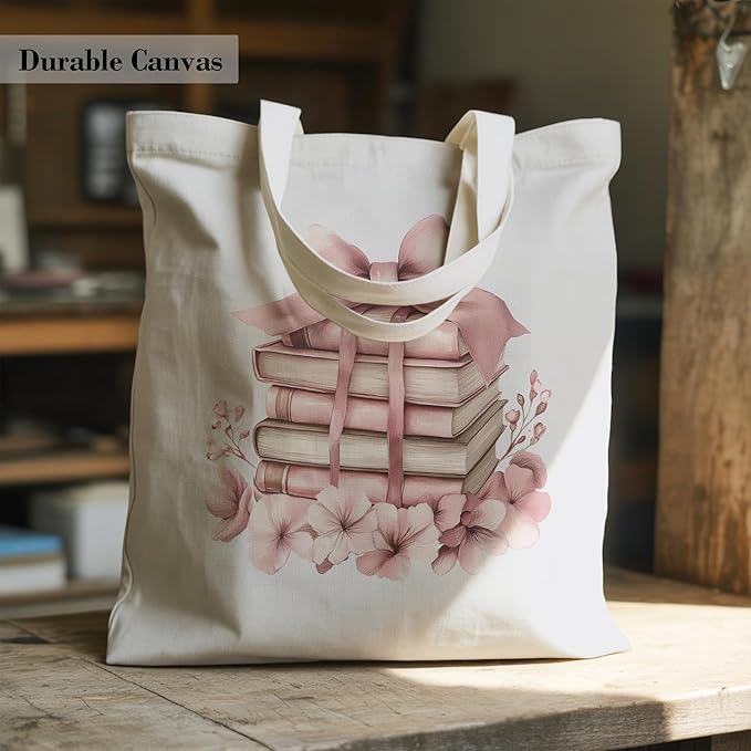 Aesthetic Canvas Tote Bag, Cute Reusable Bags for Women with Inner Pocket