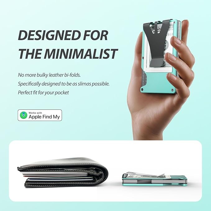 Air Wallet, Built-in Tracker Slim Wallet, Smart Wallet with Money Clip, Compatible with FindMy Network(iOS Only), Anti-Theft Card Holder, *Gift for Men (Tracker Wallet, Tiffany blue)