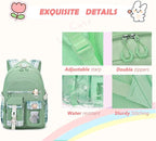 PRLINJSK Girls Backpack，Cute School Backpack for Girls Kids Teens，Kawaii Bookbag for Primary Elementary，Green