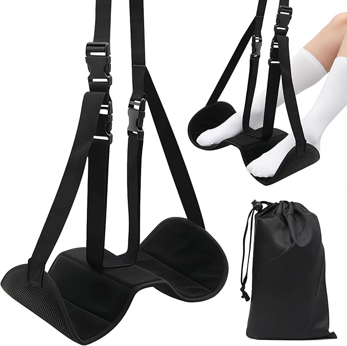 Airplane Foot Hammock - Portable Travel Foot Rest with Adjustable & Detachable Straps for Ergonomic Support on Flights, Cars, Trains, Lightweight & Packable for Long Haul Travel & Office