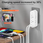 Outlet Extender Surge Protector, 360° Rotating Plug Power Strip with 6 AC Outlets, 3-Sided Space Saving Design, 3 Ports (2 USB-A + 1 USB-C) Multi Plug Expander On/Off Switch for Home, Office, Travel