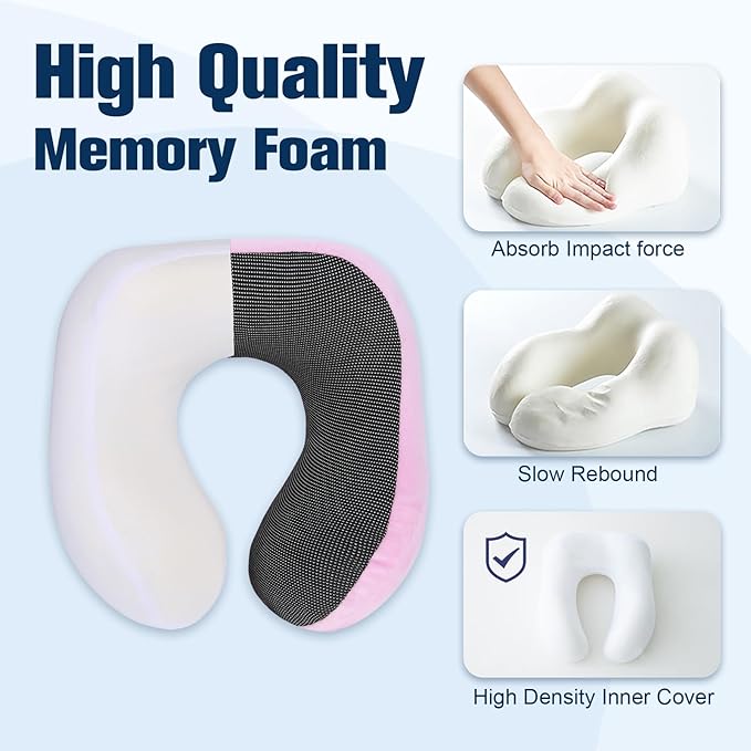 Cirorld Neck Pillow for Traveling, Travel Pillows for Airplanes,100% Pure Memory Foam Travel Neck Pillow, Adjustable Flight Pillow, Portable Plane Accessories with Eye Mask, Earplugs, Carry Bag