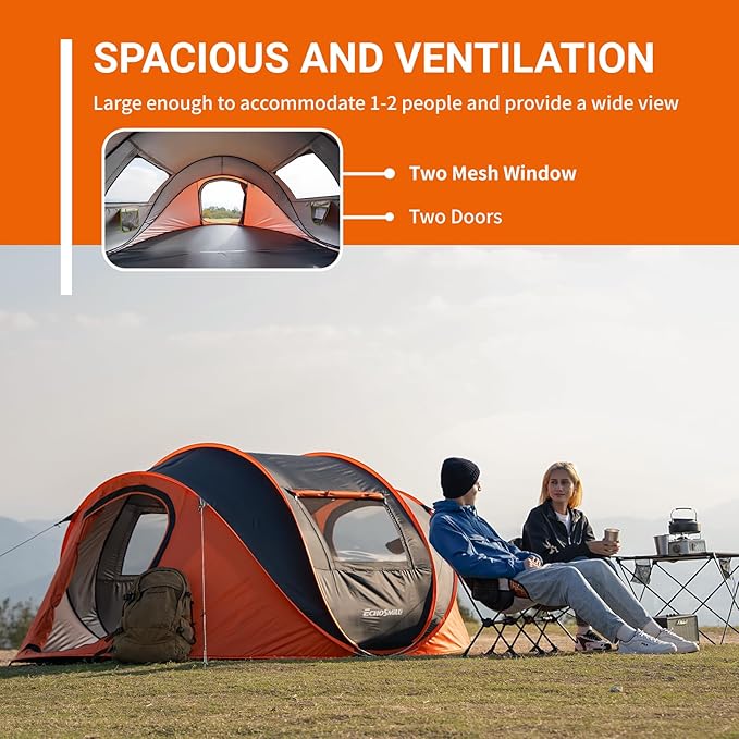 EchoSmile Pop Up Camping Tent, 2/4/6 Person Easy Setup Tent, Water Resistant Dome, Portable with Carry Bag