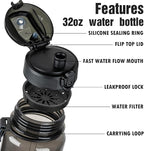 OLDLEY Water Bottle 32oz, Durable and Leakproof Water Bottles Motivational with Time Marker, Tritan, BPA Free, Wide Mouth, Gym, Travel, School,Office, Gifts for Her, Women Men,Clear Black (1 Bottle)