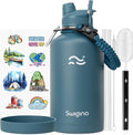 Swigina [2-IN-1 LID] 64 oz Insulated Water Bottle with Silicone Boot (48hrs Cold/24hrs Hot) - DIY Stickers, Leakproof, BPA Free, Half Gallon