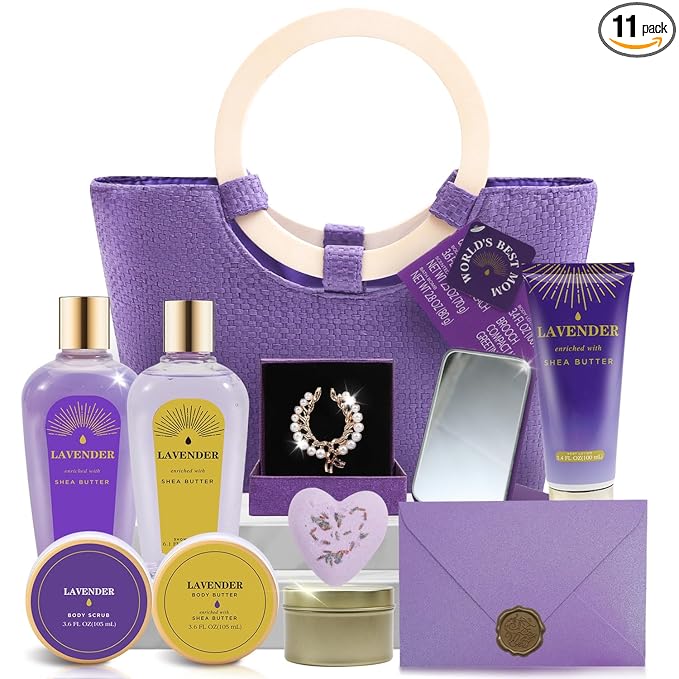 Spa Luxetique Gift Baskets for Women, Mothers Day Gifts for Mom, 11pcs Lavender Sets, Relaxing Bath Sets for Women, Christmas Gifts for Her
