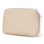 Narwey Striped Makeup Bag Travel Cosmetic Bag Organizer Toiletry Bag Make Up Bags with Compartments for Women Girls (Large,Brown Stripe)