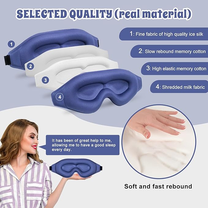 3D Advanced Eye Mask for Sleeping，Ultra Delicate Soft Skin Friendly Eye mask，100% Blackout Sleep Eye Mask for Sleep, Eyelash Extension Sleep mask