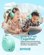 awatrue Kids Headphones for School Travel, 85/94dB Safe Volume Limit, 3.5mm Jack, HD Mic, Portable Wired Headphone with Shareport, Stereo Sound On-Ear Headphones for Toddler Kids Girls Boys Green