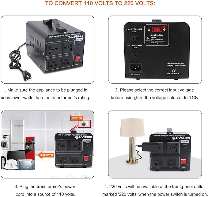 Cantonape Voltage Transformer Converter 2000 Watt Step Up/Down Convert from 110-120 Volt to 220-240 Volt and from 220-240 Volt to 110-120 Volt with 2 US Outlets, 2 Universal Outlets
