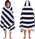 COTTON CRAFT Hooded Beach Towel – Oversized 35 x 70 Towel with Hood for Adults - 100% Cotton Velour Dobby Terry Towel - 450 GSM Pool Bath Wrap - Soft Absorbent Quick Dry – Cabana Stripe Navy