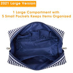 Narwey Cute Makeup Bag Travel Cosmetic Bag Organizer Toiletry Bag Make Up Bags with Compartments for Women Girls (Large, Blue Stripe)
