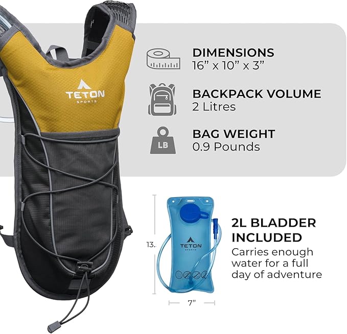 Teton Oasis/Trailrunner Hydration Backpack – Lightweight Water Pack with 2L/3L Bladder for Hiking, Running, Cycling, Biking 18L/22L Sizes – Sewn-in Rain Cover – Fits Men and Women
