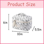 uekeboag Large Travel Quilted Makeup Bag for Women, Floral Cotton Cosmetic Bag, Coquette Aesthetic Floral Toiletry Organizer Bag