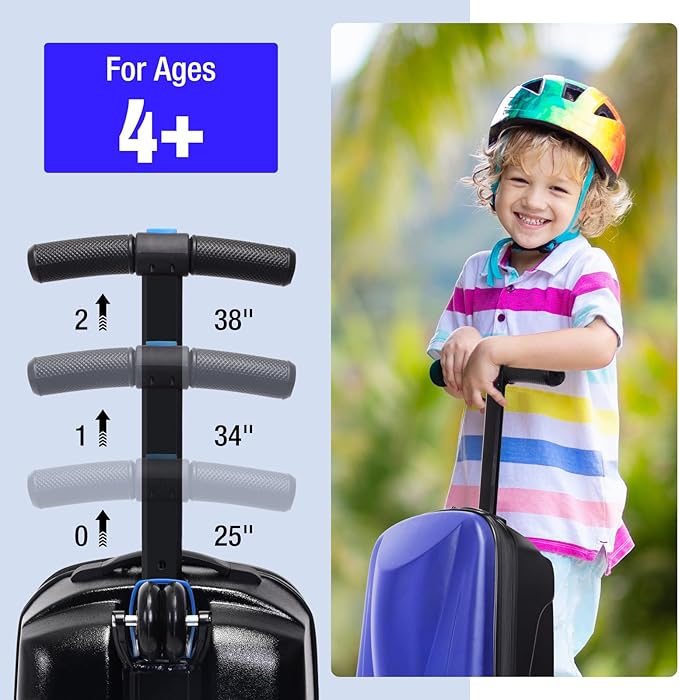 2-in-1 Ride-On Scooter Suitcase, 20” Foldable Hardshell Carry-On Luggage for Travel, Lightweight Kids Scooter Bag with Wheels