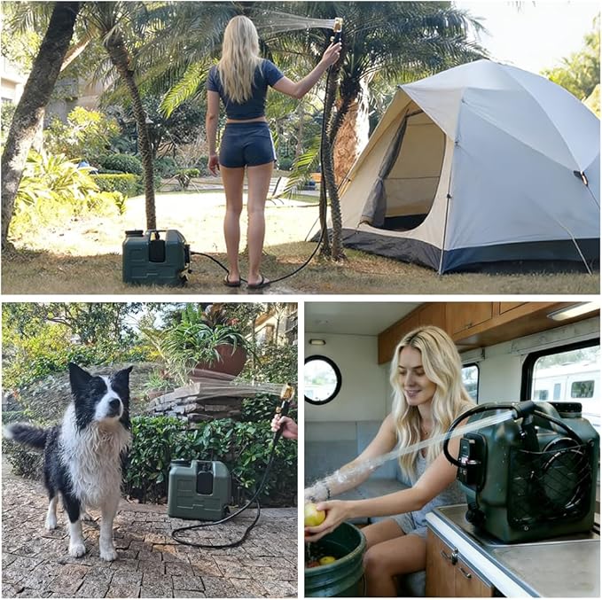 Portable Camp Shower 5-Gallon 2/5/8 Hours Battery Life Cordless Electric Rechargeable Food-Grade Water Tank for Camping Pressure Washer for Garden & Pet Cleaning