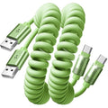LISEN Coiled USB C Cable, 2 Pack for Android Auto & CarPlay Cable, Short USB A to USB C Cable Compatible with iPhone 17/16/15, Samsung Galaxy S25/S24/S23 A15/A14, Google Pixel 9/8, Green 4FT