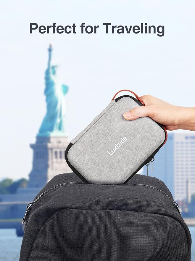 Luxtude Electronic Organizer Travel Case, Portable Tech Organizers, Hard Charger Organizer, Travel Cable Organizers, Tech Bag (Single-Layer, Grey, Small)