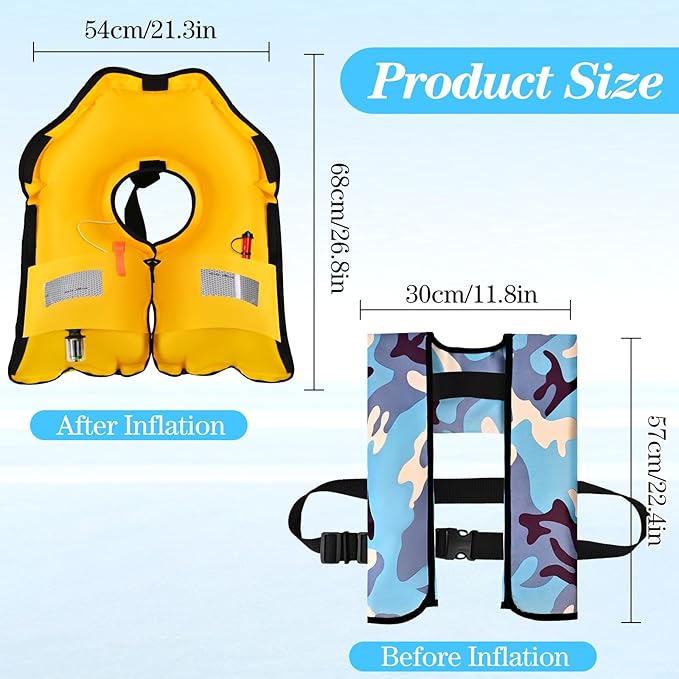 Adult Automatic Inflatable Kayak Vest PFD,Water Sports Vest for Boating Fishing Kayaking SUP Paddleboarding（fit Weight Below 330 lbs）