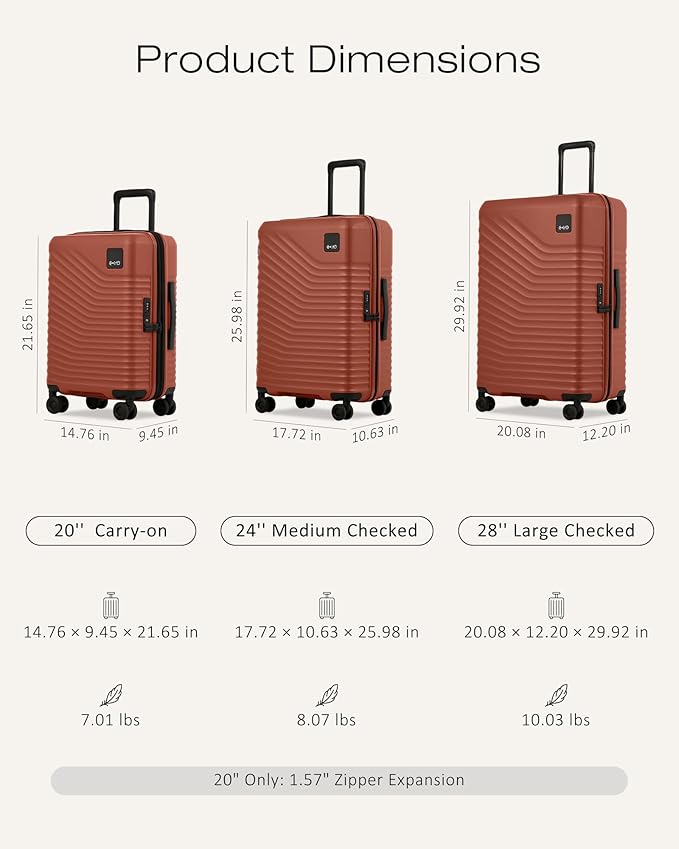 Coolife Luggage 3 Piece Set Hardside Upgraded Durable PC Lightweight Travel Suitcases with Dual Spinner Wheels & TSA Lock, 20'' Expandable Only (Brown, 3-Piece Set (20/24/28))