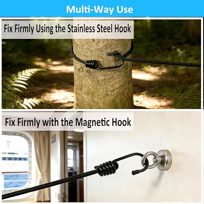 Travel Clothesline with Two Magnetic Hooks for Cruise Ship Essentials, Clothes Line 12 Clothes Clips for Cruise Must Haves Essentials 2026, Portable Clothesline for Camper Essentials Car Accessories