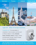 Type E F Plug Adapter, VINTAR Schuko Germany France Power Adapter with 2 Outlets 3 USB Ports(2 USB C), 5 in 1 Type F Travel Adapter for US to EU Spain Iceland Korea Greece Russia German French