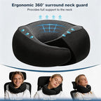 Ergonomic Airplane Pillow and Airplane Foot Hammock, Ultra Portable Neck Pillow with 360° Head Support, Portable Travel Foot Rest with Adjustable Strap, Includes Eye Mask & Ear Plugs, for Flight, Car