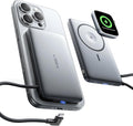 LISEN 0.5'' Ultra Slim MagSafe Power Bank for iPhone and Apple Watch,10000mAh MagSafe Battery Pack,Alloy Magnetic Portable Charger for iPhone 16 Pro Max Plus/15, Apple Watch S11 /S10 S9 SE，Grey