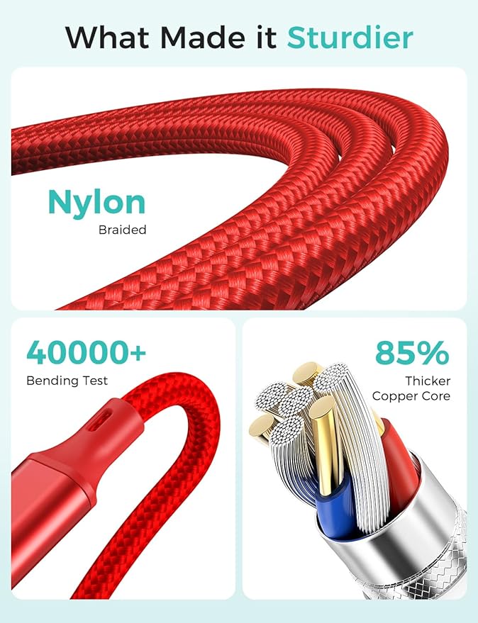 2Pack Multi Charging Cable for Apple Watch Charger 4 in 1 Travel Essentials RV Camping Essentials USB C/L/Micro Compatible with iWatch Series 11-1/iPhone 17/16/15/Android Airplane Gadgets-4FT/Red
