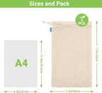 Pack of 3 Reusable Produce Bags Washable, 11x17 Inch Large Reusable Grocery Bags Heavy Duty Cotton Bag Produce Storage, Enhanced Closure Edge, Double Stitched, with Tare Weight