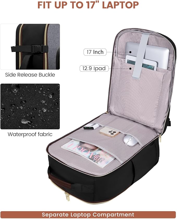 LOVEVOOK 40L Travel Backpack for Women & Men, Airline Approved Carry On Luggage with 3 Packing Cubes, TSA Overnight Bags, Waterproof Personal Item Bag, Weekender Essentials Backpacks fits 17" Laptop