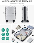 BAGSMART Carry On Luggage 22x14x9 Airline Approved With TSA Lock, 1OO% Polycarbonate Hardside Luggage with Spinner Wheels,Durable Hard Shell Carry On Suitcase 20 inch Silver