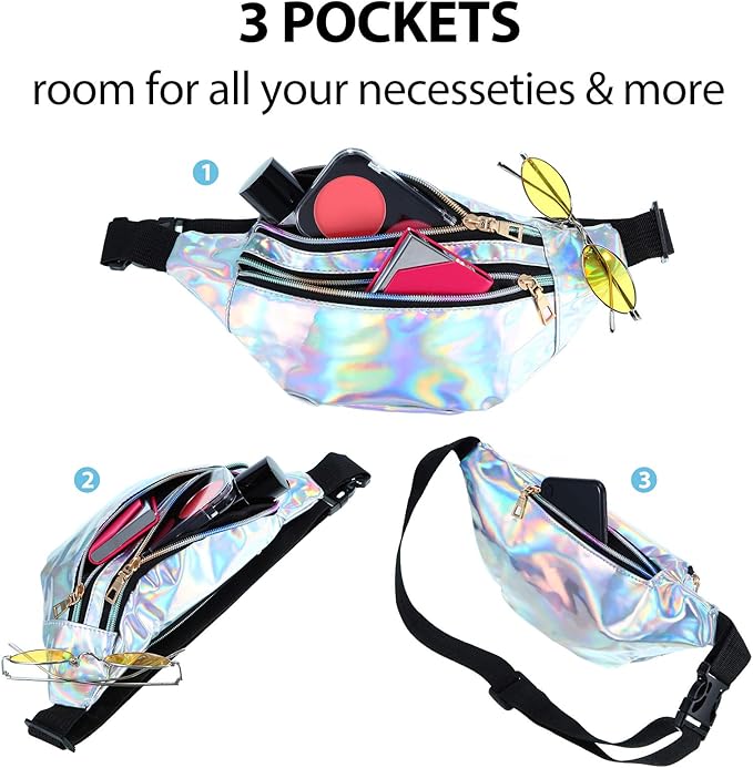 Frienda 2 Pieces Holographic Fanny Pack for Women Colorful Sport Waist Bag Pack