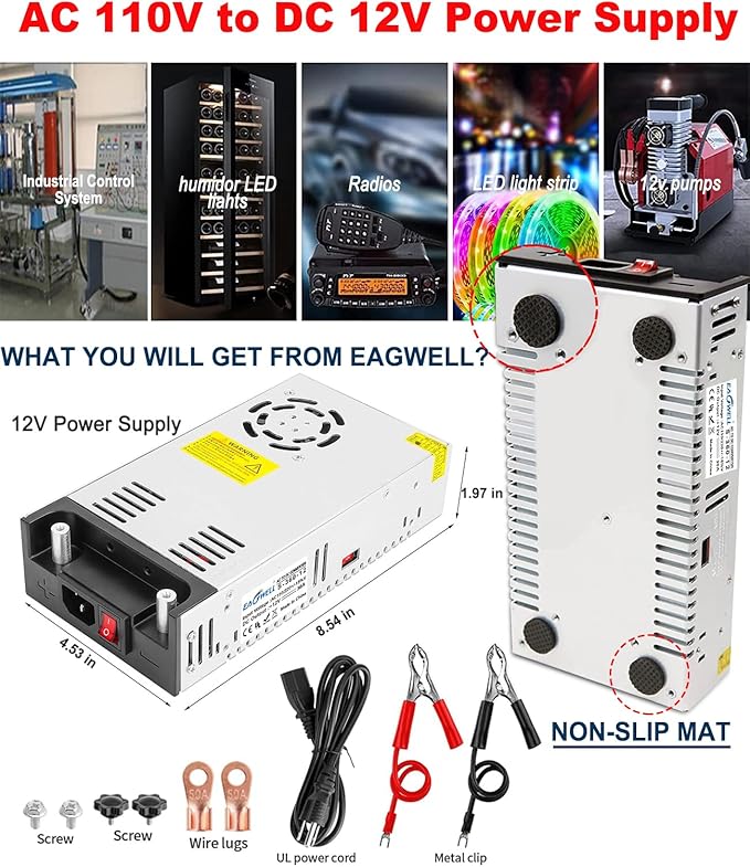 EAGWELL New Version Converter, 110V to 12V Converter DC Power Supply 12V Power Supply DC Switch Transformer for RV, Pump, LED Strip, LCD Monitor
