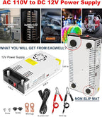 EAGWELL New Version Converter, 110V to 12V Converter DC Power Supply 12V Power Supply DC Switch Transformer for RV, Pump, LED Strip, LCD Monitor