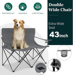 Leonyo Double Camping Chair, Loveseat Camping Chair with Folding Table, 2 Person Outdoor Folding Beach Chairs for Adults, Cup Holders & Carry Bag for Outside Travel, Supports 500lbs, Grey