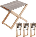 Folding Canvas Camp Stools Set of 4, Wood Folding Camping Stool Patio Portable Foot Stool for Garden Outdoor Fishing Picnic Travel BBQ, Grey