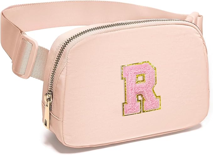 Gitus 6 7 8 9 10 Year Old Girl Gifts Belt Bag Fanny Pack Crossbody Bags with Initial Letter Patch Things for Teen Girls Easter Gifts for Girls Travel Essentials（Coral Pink-R）