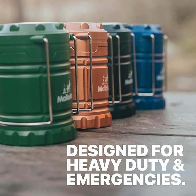 MalloMe Camping Lantern Green Blue 2 Pack Lanterns for Power Outages, Camping Lights for Tent Hanging, Camp Light Tent Lamp Emergency Battery Powered LED Lantern (Rechargeable Batteries Not Included)