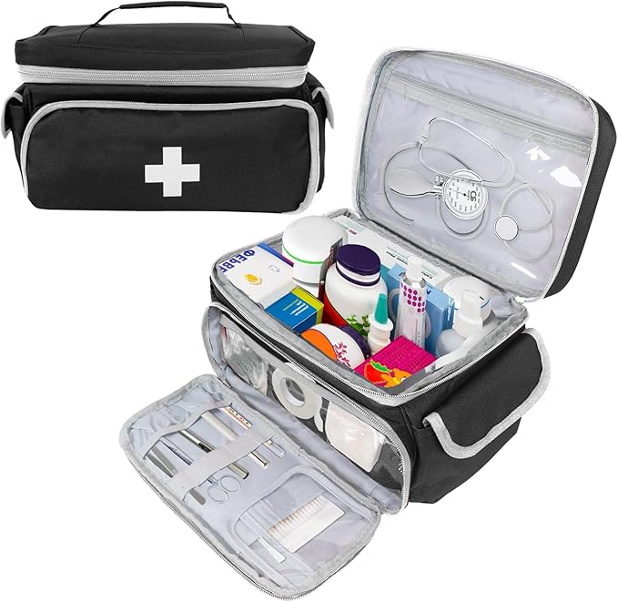 ALSLEA First Aid Bag Empty, Small Medicine Bag Portable Medical Supplies Organizer for Travel, Home, Office, Car, Outdoor, Camping, Hiking (Black)
