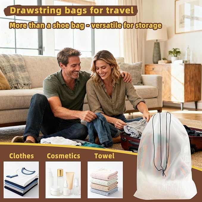 12 PCS Clear Shoe Bags for Travel, 11.8" x 15.7" Travel Shoe Bags for Storage and Packing, Waterproof Drawstring Shoe Bag for Traveling, Travel Essentials for Women and Men