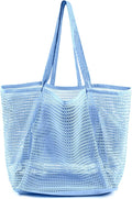 HOHOM Beach Bags for Women, Summer Travel Mesh Tote Bag with Large Inner Pocket, Sandproof Woven Shoulder Handbag
