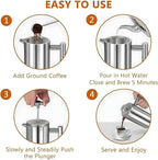 Large French Press Coffee Maker 50oz (1.5L), 304 Stainless Steel Double Wall Insulated Coffee Press for Camping, Backpacking, Party, Travel, Gift Set, Dishwasher Safe (Silver, 6-8 Cups)